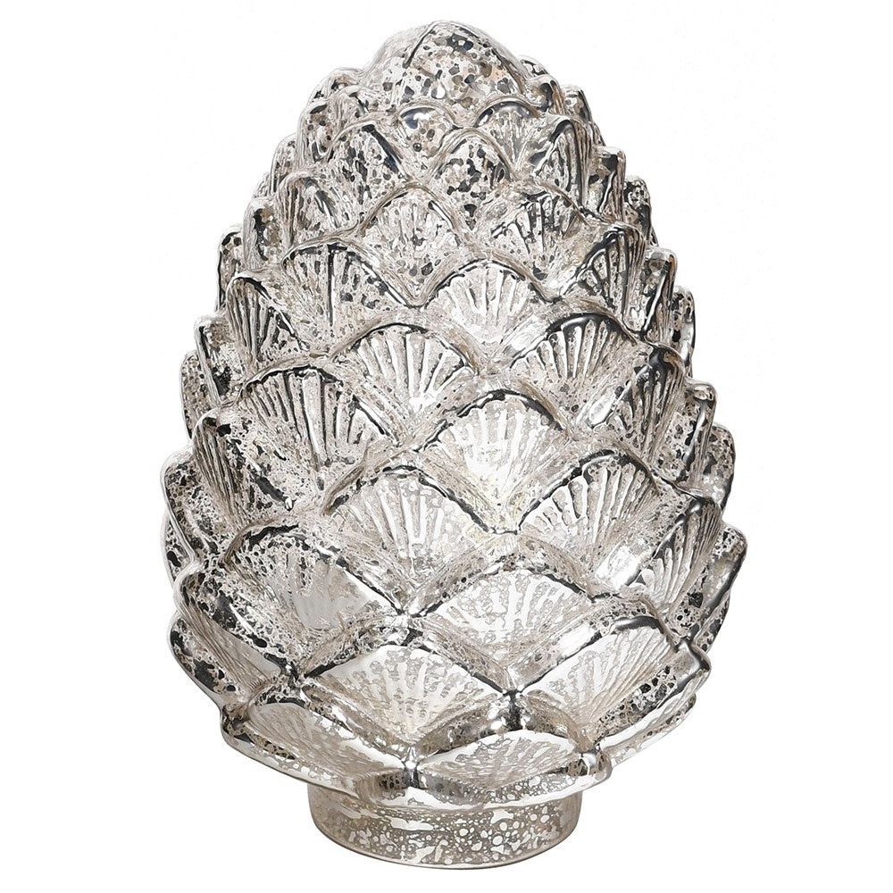 Antique Pinecone LED Light Decoration | Silver